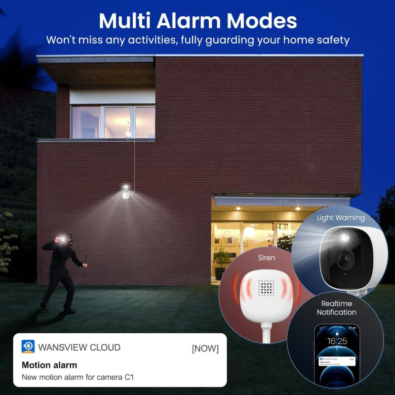 Caméras 2K Sécurité Maison Intérieur/Extérieur Alexa/Google