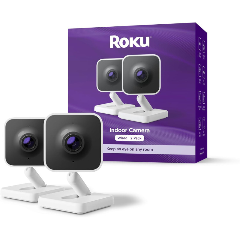 Roku Indoor Camera 2-Pack – 1080p HD, Night Vision, Alexa & Google Ready