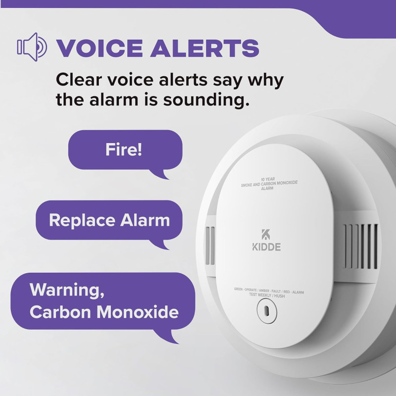 Kidde Hardwired Smoke & CO Detector with 10-Year Battery & Voice Alerts