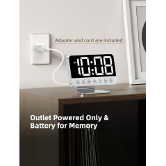 Réveil Digital Chambre - Grand Écran, 5 Sons Alarme, 8 Lumières