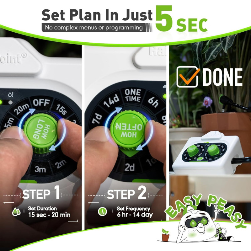 Arroseur Automatique Rainpoint IP54 pour Plantes Intérieures et Extérieures