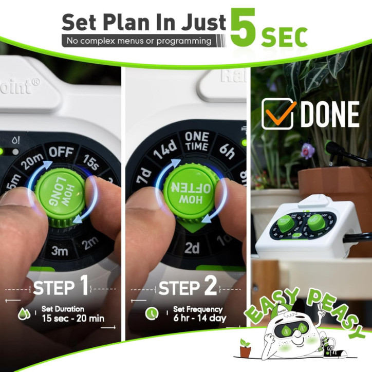 RAINPOINT Arroseur Automatique Facile pour 10-15 Plantes, Réglable, Étanche IP54, Alimenté par Piles RAINPOINT Arroseur Automatique Facile pour 10-15 Plantes, Réglable, Étanche IP54, Alimenté par Piles