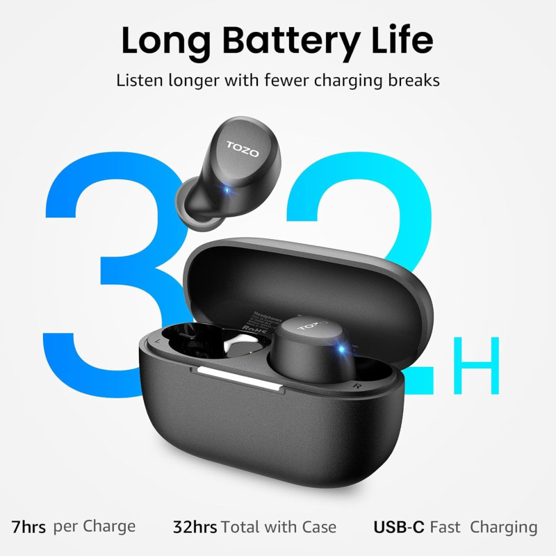 TOZO A1 Wireless Earbuds Bluetooth 5.3 | IPX5 Waterproof, 32 EQ Presets