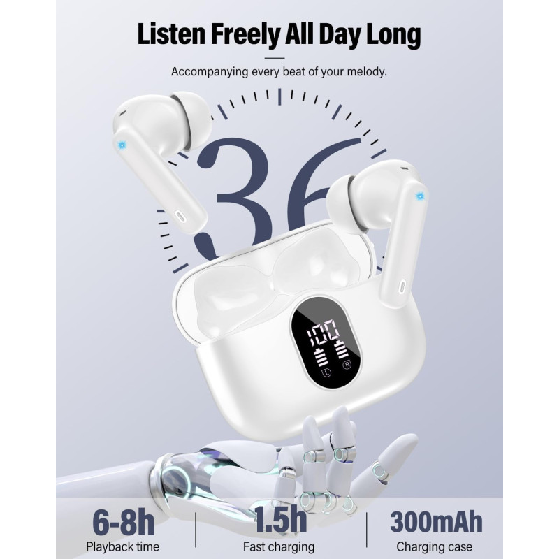 Wireless Earbuds Bluetooth 5.4 with Noise Cancelling Mic & LED Display