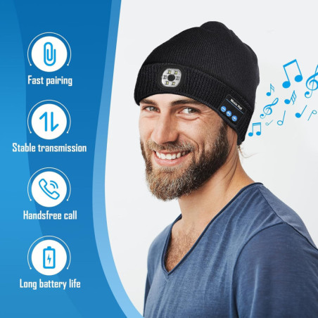Bonnet LED Bluetooth Homme – Cadeau Saint-Valentin & Anniv