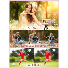 Appareil Photo Numérique FHD 1080P Compact Rose avec Zoom 16X, Anti-Tremblement et Carte 32Go pour Enfants