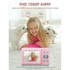 Appareil Photo Numérique FHD 1080P Rose avec Zoom 16X & 32Go