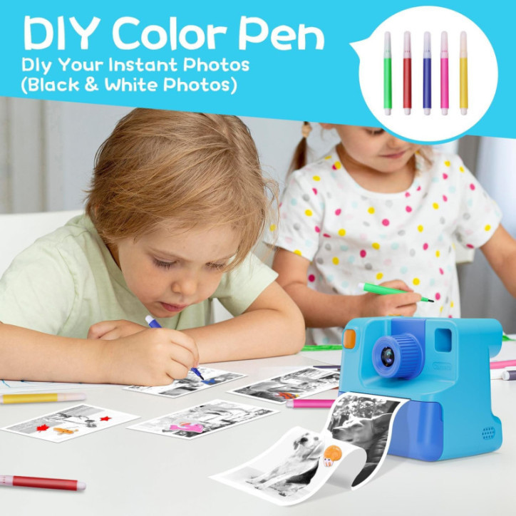 Appareil photo instantané pour enfants 3-12 ans, cadeau Noël/anniversaire, impression 3 rouleaux, 32G, bleu Appareil photo instantané pour enfants 3-12 ans, cadeau Noël/anniversaire, impression 3 rouleaux, 32G, bleu