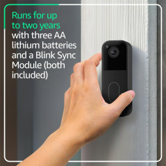 Blink Video Doorbell Noir – HD Intégrale, 2 Ans Batterie, Installation Facile