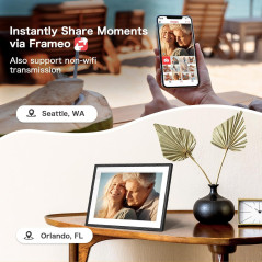 Cadre Photo Numérique 10.1'' Frameo Wifi 32GB HD 1280x800 Tactile, Mural, Rotation Auto, Cadeau Idéal Femme/Maman