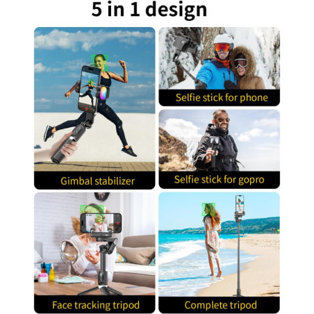 AOCHUAN M1 Pro 4-in-1 Smartphone Gimbal Stabilizer with 360° Rotation, Face Tracking & Wireless Remote - Black