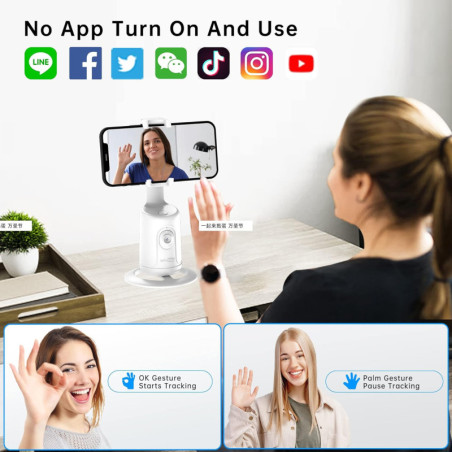 Support Téléphone Auto Tracking 360° avec Trépied Smart Blanc