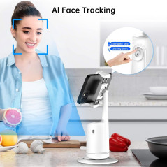 Auto Tracking Phone Holder & Tripod - 360° Smart Face & Object Tracking Selfie Stick for Vlog & Live(White)