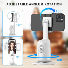 Support Téléphone Auto Tracking 360° avec Trépied Smart Blanc