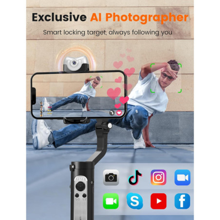 Stabilisateur Hohem iSteady V2S 3-Axes pour Smartphone avec Suivi IA, Lumière, Portable et Pliable