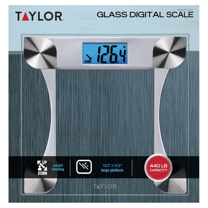 Taylor Digital Glass Scale – Accurate Body Weight up to 440 lb, Clear Display