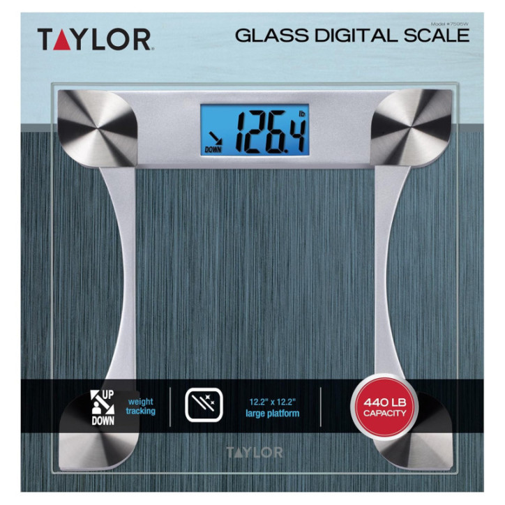 Taylor Digital Glass Bathroom Scale, Accurate Body Weight Tracking, 440 lb Capacity, Battery-Powered