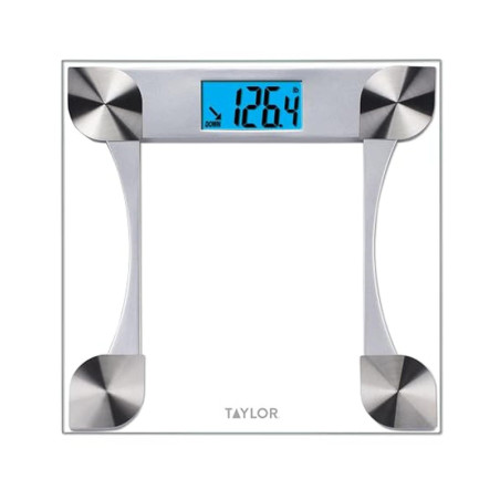 Pèse-personne numérique Taylor, mesure précise jusqu'à 200 kg, plateforme stable, fonction batterie, design clair