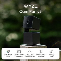 WYZE Cam Pan v3 - Caméra Sécurité Int/ext 1080P 360° WiFi