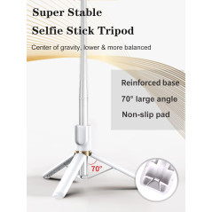 46'' Selfie Stick Tripod with Wireless Remote & LED Light for iPhone & Android