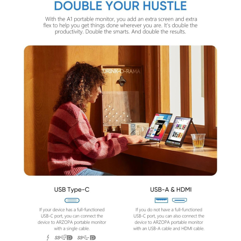 Écran Portable ARZOPA 15,6 FHD Ultra-Slim USB-C & HDMI