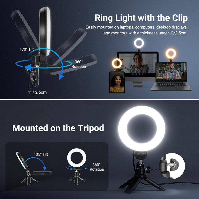 NEEWER 5 Ring Light with Tripod Stand for Zoom, Streaming & Video Calls