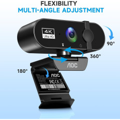 AOC 4K Webcam with Microphone, Noise Cancellation & Privacy Cover