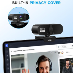 AOC 4K Webcam with Microphone, Noise Cancellation & Privacy Cover