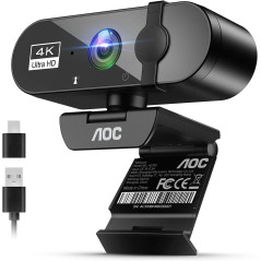 AOC 4K Webcam with Microphone, Noise Cancellation & Privacy Cover