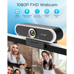 1080P Webcam with Mic & Privacy Cover - USB Plug & Play for PC/Laptop