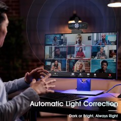 1080P HD Webcam with Noise-Cancel Mic, Privacy Cover & Auto Light Correction