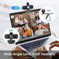 1080P HD Webcam with Noise-Cancel Mic, Privacy Cover & Auto Light Correction