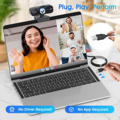1080P HD Webcam with Noise-Cancel Mic, Privacy Cover & Auto Light Correction