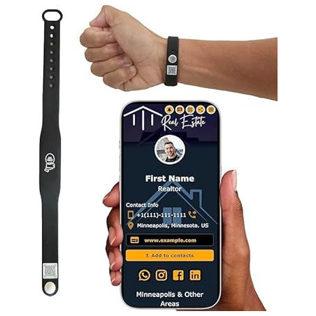 Bracelet NFC Tap - Carte de Visite Digitale sans Abonnement - Compatible iPhone & Android (Noir, Pack 1)