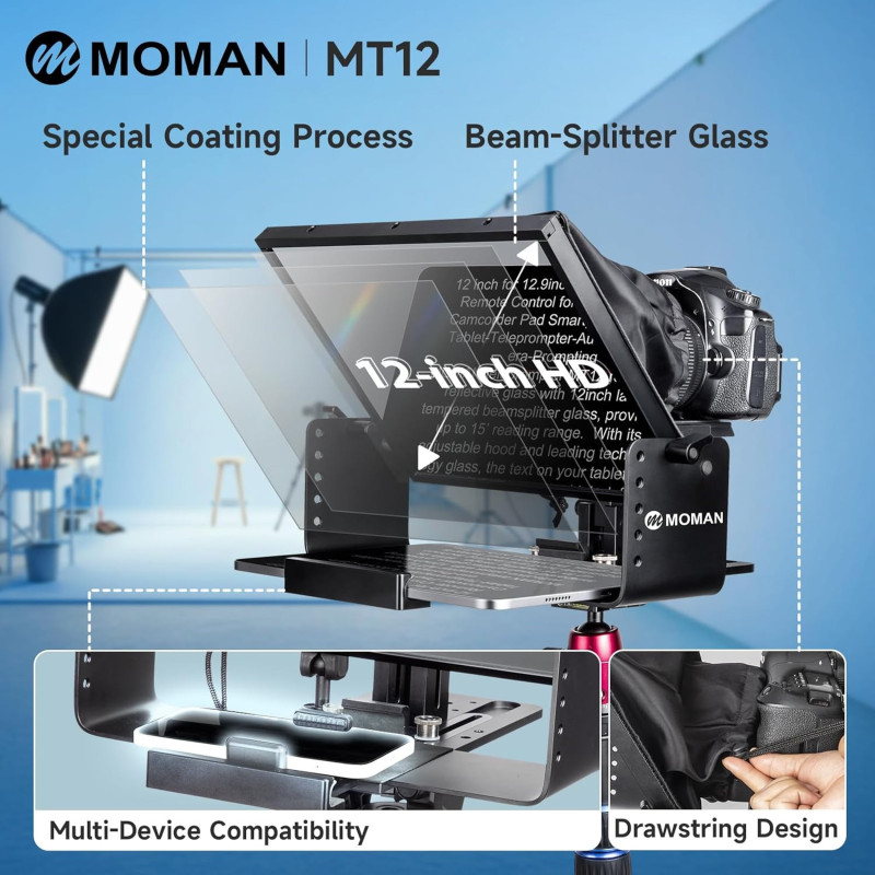 Moman Teleprompter Métal 12 avec Télécommande APP pour iPad