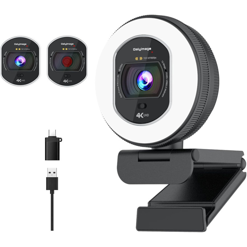 Webcam 4K Autofocus avec Anneau LED & Microphone Intégré