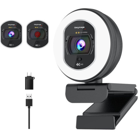 Webcam 4K Autofocus avec Anneau LED & Microphone Intégré
