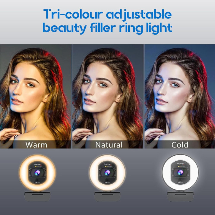 Webcam 4K avec anneau lumineux, autofocus, TOF, couverture privée, micro - 1080P 60FPS pour streaming Webcam 4K avec anneau lumineux, autofocus, TOF, couverture privée, micro - 1080P 60FPS pour streaming