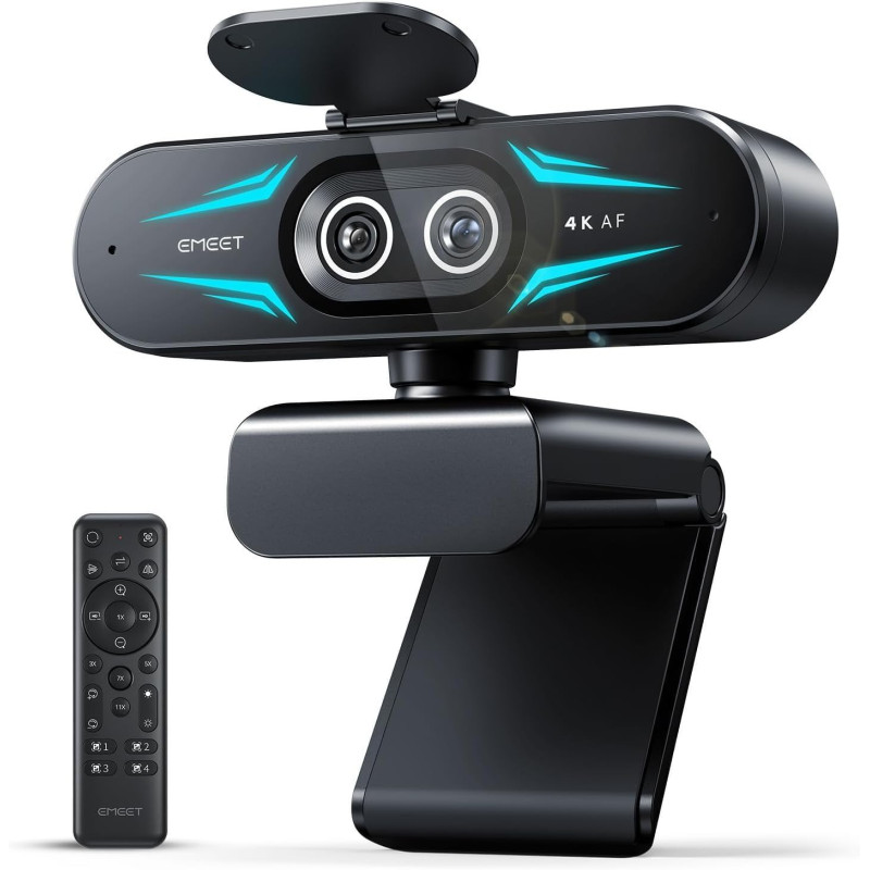 EMEET C60E 4K Webcam Dual-Camera, 11X Zoom, RGB Lighting & Remote