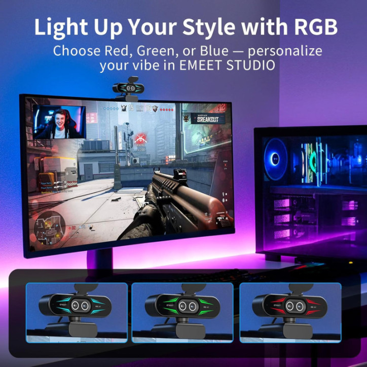 EMEET C60E 4K Dual-Camera Webcam with 11X Hybrid Zoom, PDAF, Remote, RGB Lighting & Dual Mics for Streaming EMEET C60E 4K Dual-Camera Webcam with 11X Hybrid Zoom, PDAF, Remote, RGB Lighting & Dual Mics for Streaming