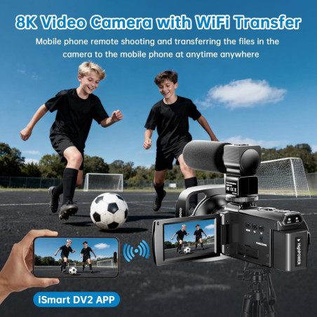 Caméra Vidéo 8K 88MP 18X Zoom Wifi Vlogging 2025 avec Micro, Carte 32G, Stabilisation 6-Axes, Vision Nuit IR