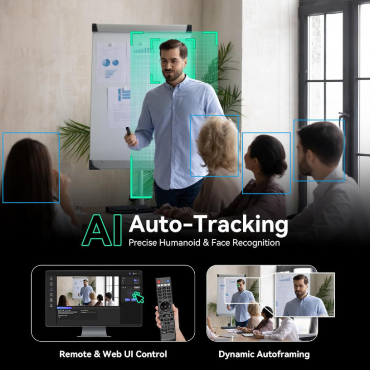 Tenveo Caméra PTZ 4K NDI AI Auto-Tracking Visage 20X Zoom HDMI/LAN/USB3.0 PoE Streaming Live