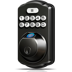 Veise KS02A Serrure Biométrique Sans Clé avec Empreinte, Clavier Électronique, Auto-Verrouillage, Noir Mat