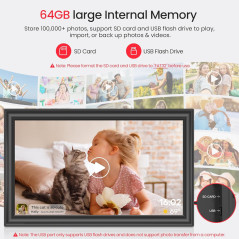 Cadre Photo Numérique 64GB 15.6 WiFi FHD IPS Tactile