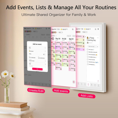 Calendrier numérique familial 15,6 avec écran tactile FHD, planning repas, corvées, photos, rappel LED