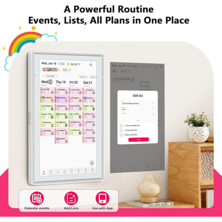 Calendrier numérique tactile 21,5 Full HD, planner mural intelligent avec lumière LED, organisation familiale optimale