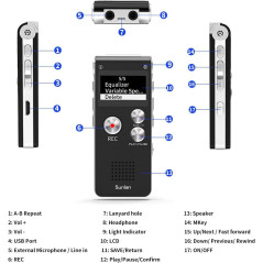 Enregistreur Vocal Numérique 16GB Rechargeable USB Lectures
