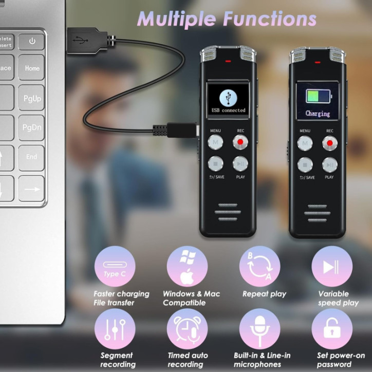 Enregistreur Vocal Numérique 64GB avec Lecture, Activation Vocale, USB, Mini Portable pour Réunions & Interviews Enregistreur Vocal Numérique 64GB avec Lecture, Activation Vocale, USB, Mini Portable pour Réunions & Interviews