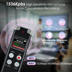 Enregistreur Vocal 64GB Portable avec Lecture et USB - EVISTR