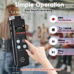 Enregistreur Vocal 64GB Portable avec Lecture et USB - EVISTR